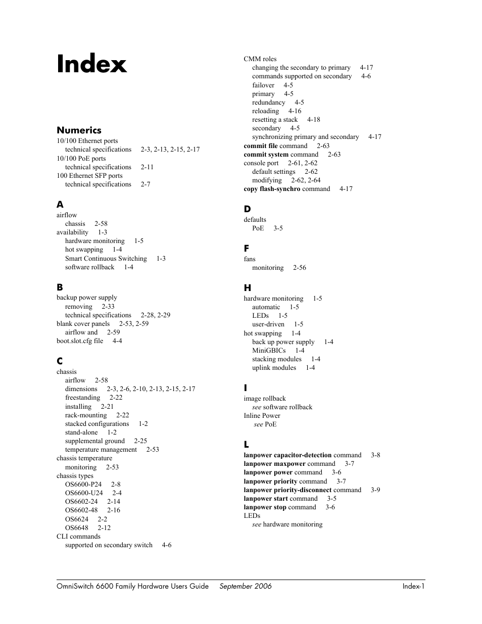 Index, Index-1, Numerics | Alcatel-Lucent Omni 6600 User Manual | Page 141 / 144