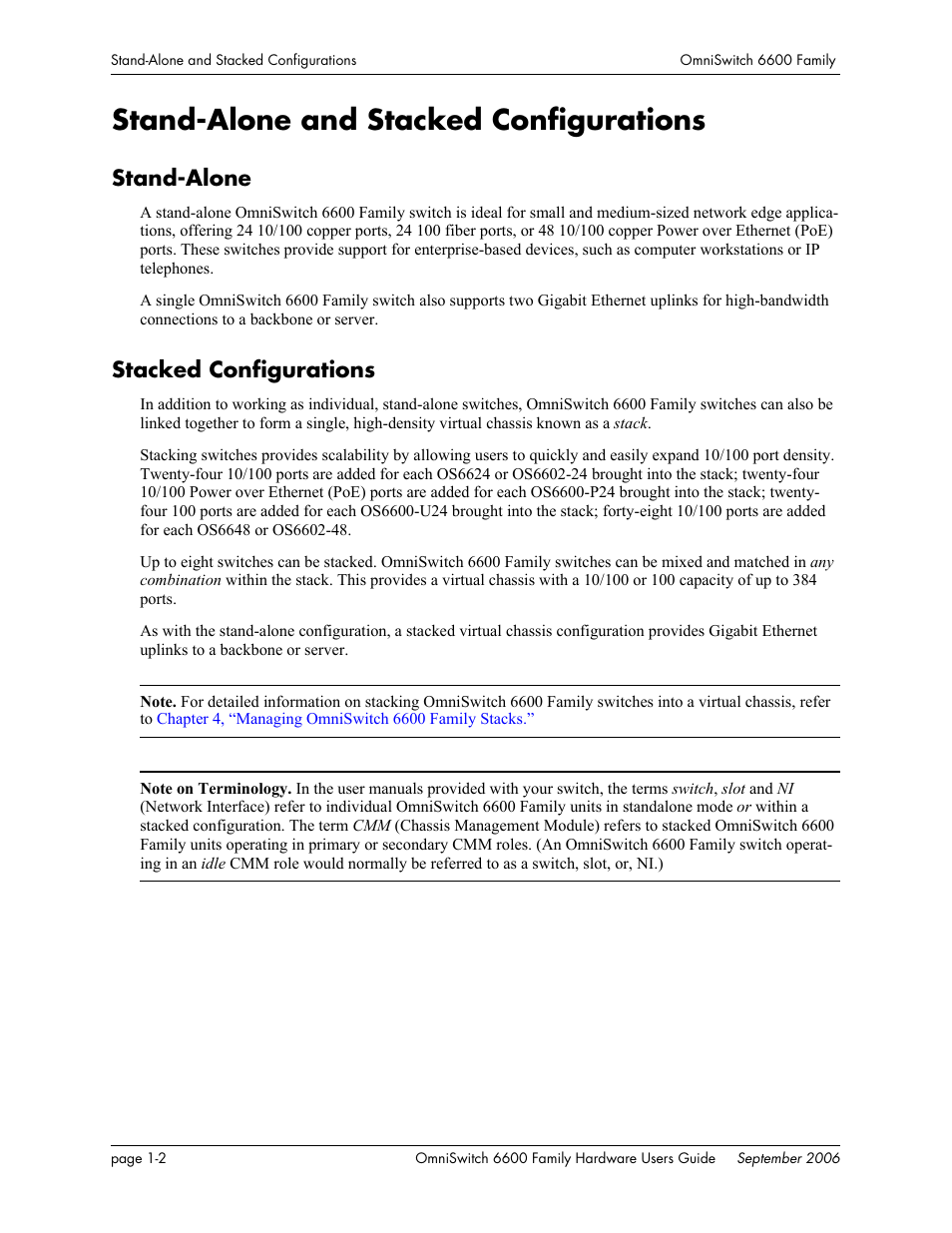Stand-alone and stacked configurations, Stand-alone, Stacked configurations | Stand-alone and stacked configurations -2, Stand-alone -2 stacked configurations -2 | Alcatel-Lucent Omni 6600 User Manual | Page 18 / 144