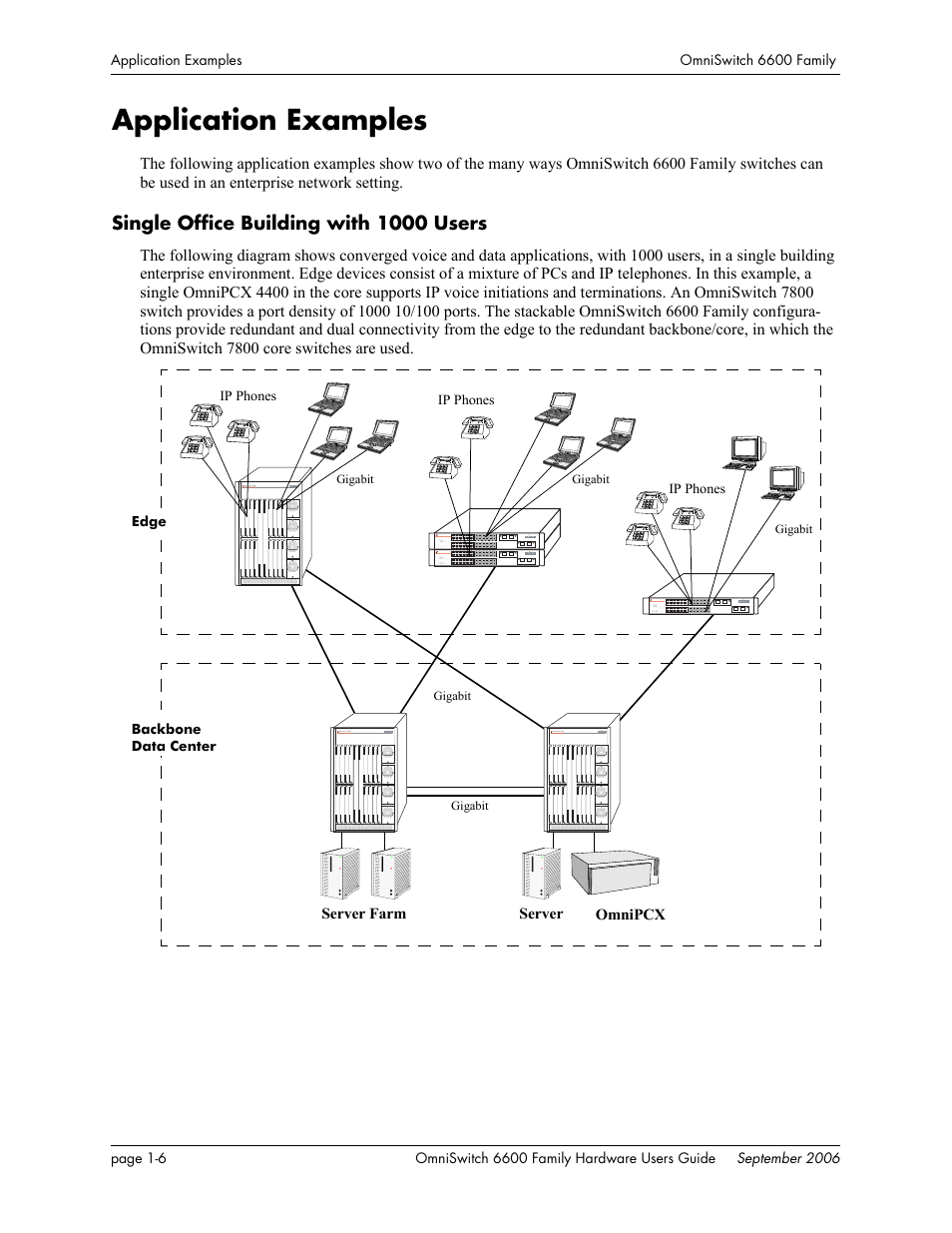 Application examples, Single office building with 1000 users, Application examples -6 | Single office building with 1000 users - 6 | Alcatel-Lucent Omni 6600 User Manual | Page 22 / 144