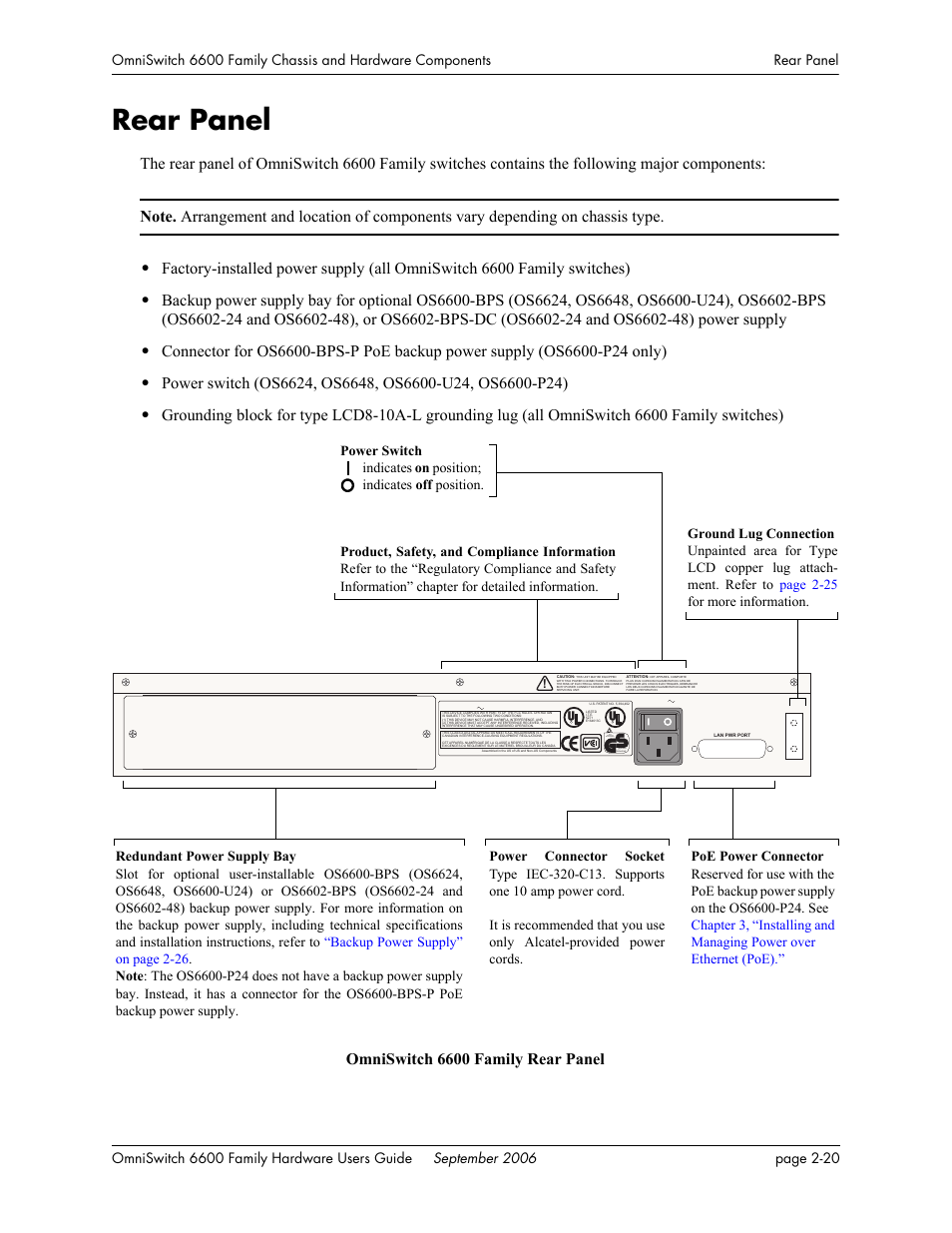 Rear panel, Rear panel -20, Panel, refer to | Tuv rheinland productsafety | Alcatel-Lucent Omni 6600 User Manual | Page 44 / 144