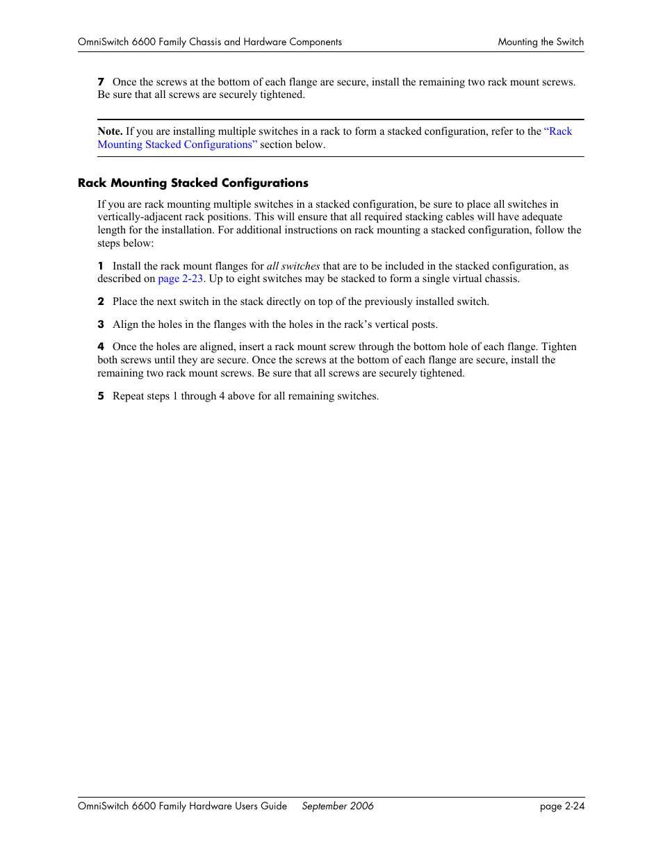 Rack mounting stacked configurations, Rack mounting stacked configurations - 24 | Alcatel-Lucent Omni 6600 User Manual | Page 48 / 144