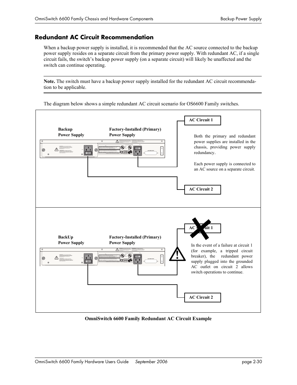 Redundant ac circuit recommendation, Redundant ac circuit recommendation - 30 | Alcatel-Lucent Omni 6600 User Manual | Page 54 / 144