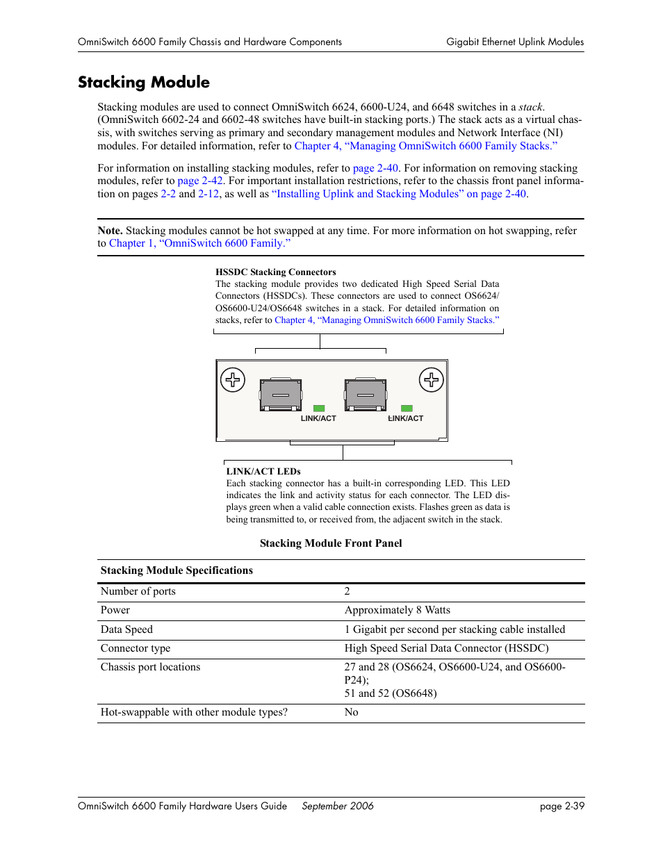 Stacking module, Stacking module -39 | Alcatel-Lucent Omni 6600 User Manual | Page 63 / 144