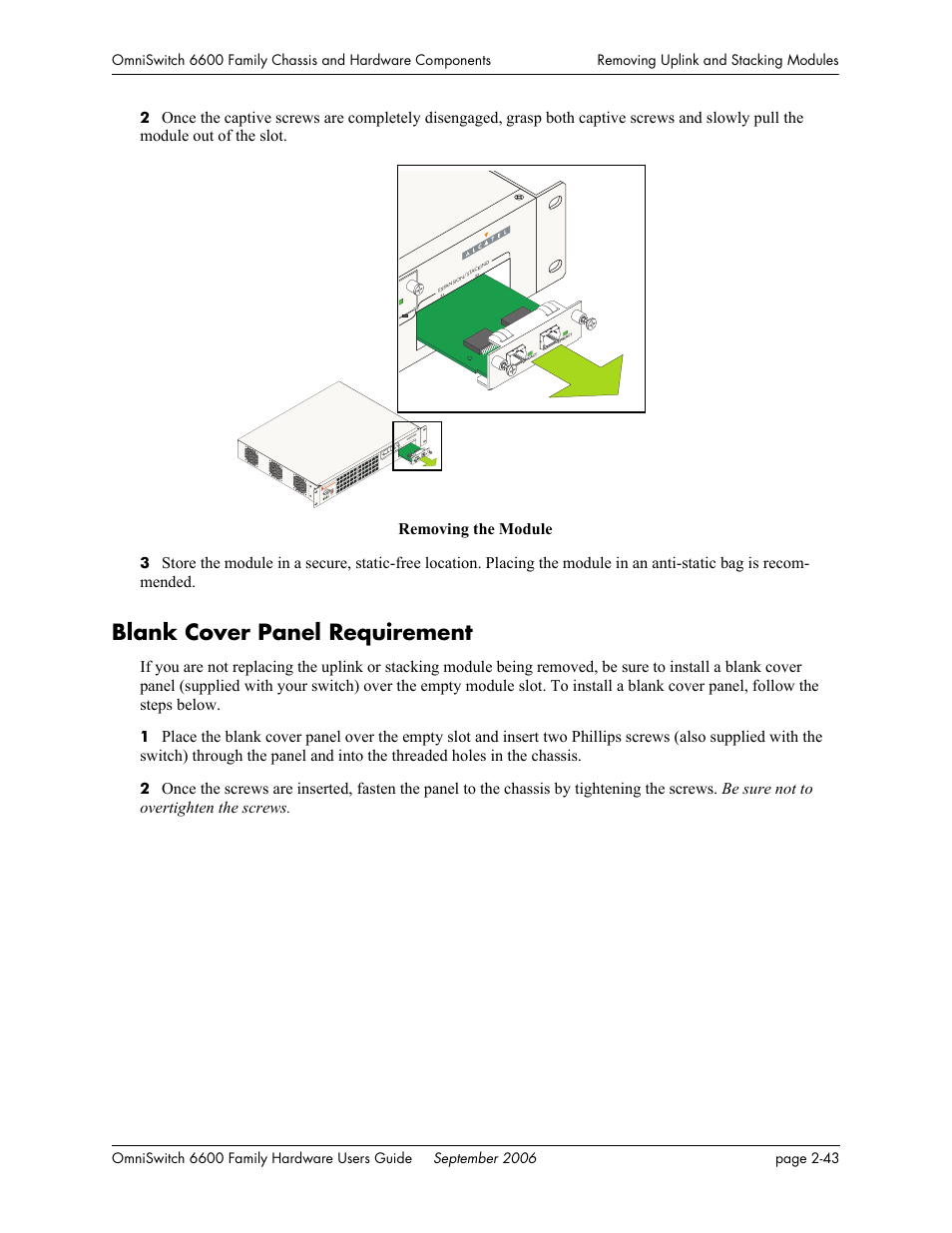 Blank cover panel requirement, Blank cover panel requirement -43 | Alcatel-Lucent Omni 6600 User Manual | Page 67 / 144