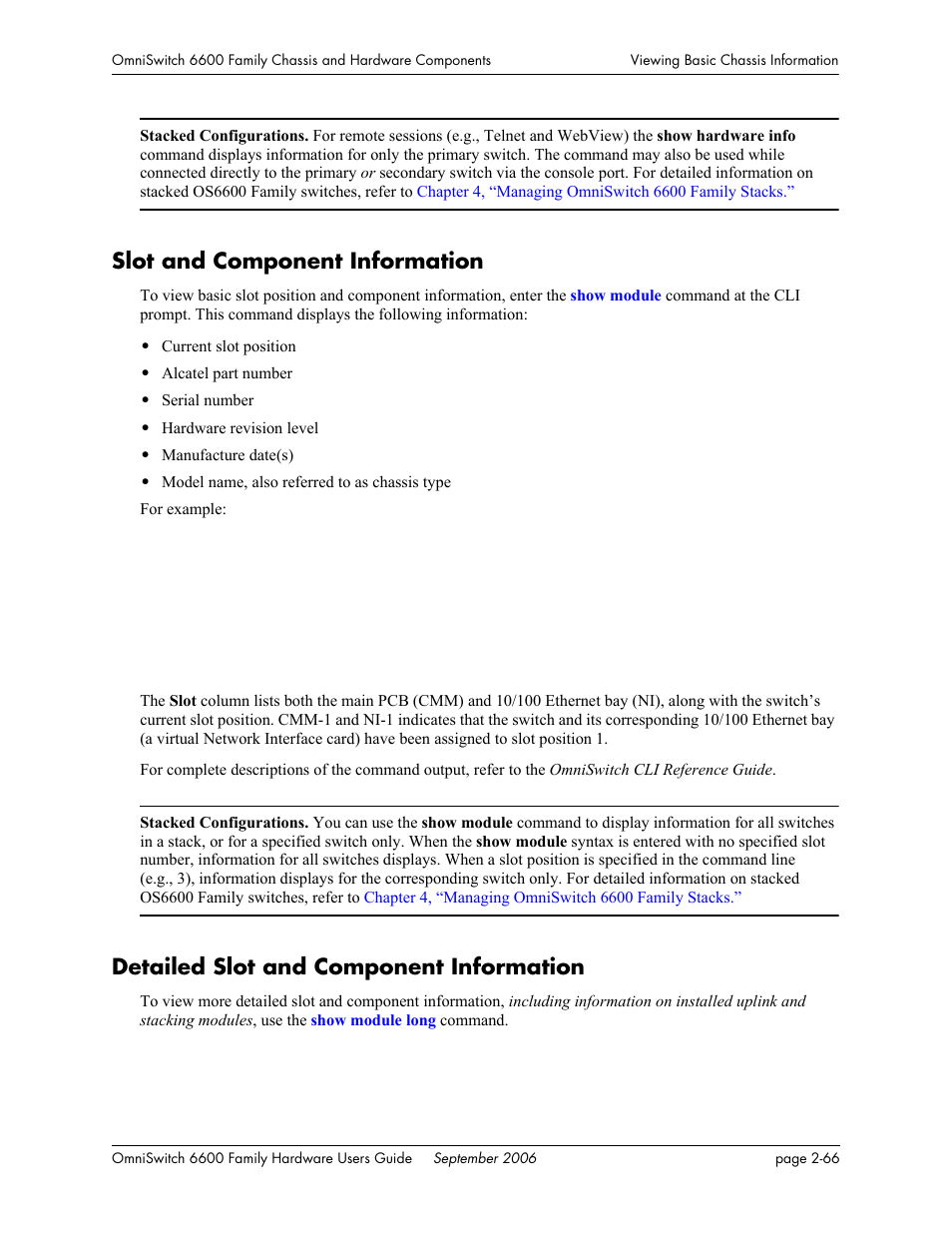 Slot and component information, Detailed slot and component information | Alcatel-Lucent Omni 6600 User Manual | Page 90 / 144