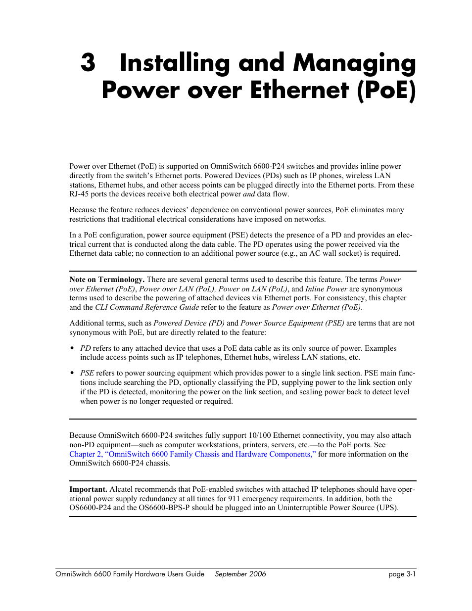 Installing and managing power over ethernet (poe), Chapter 3 | Alcatel-Lucent Omni 6600 User Manual | Page 97 / 144