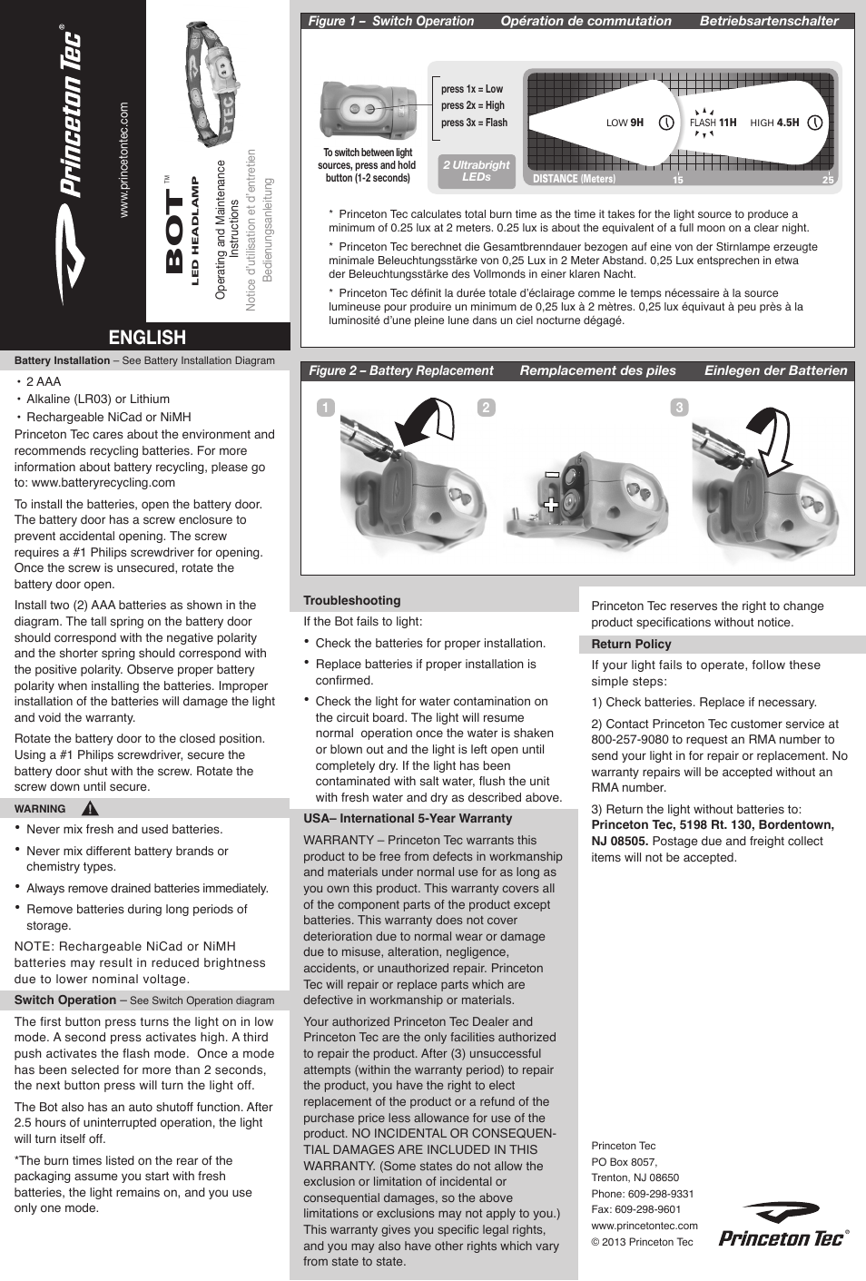 Princeton Tec BOT User Manual | 2 pages