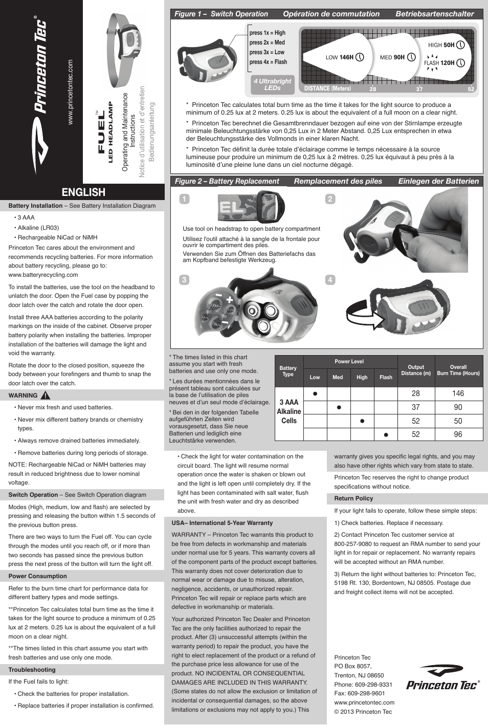 Princeton Tec FUEL User Manual | 2 pages