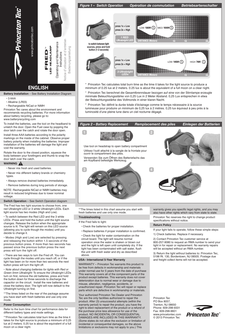 Princeton Tec FRED User Manual | 2 pages