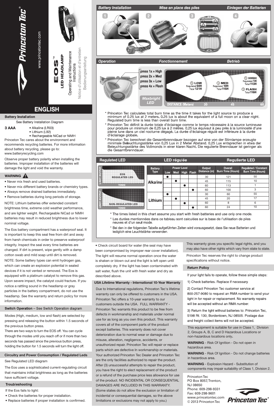 Princeton Tec EOS User Manual | 2 pages