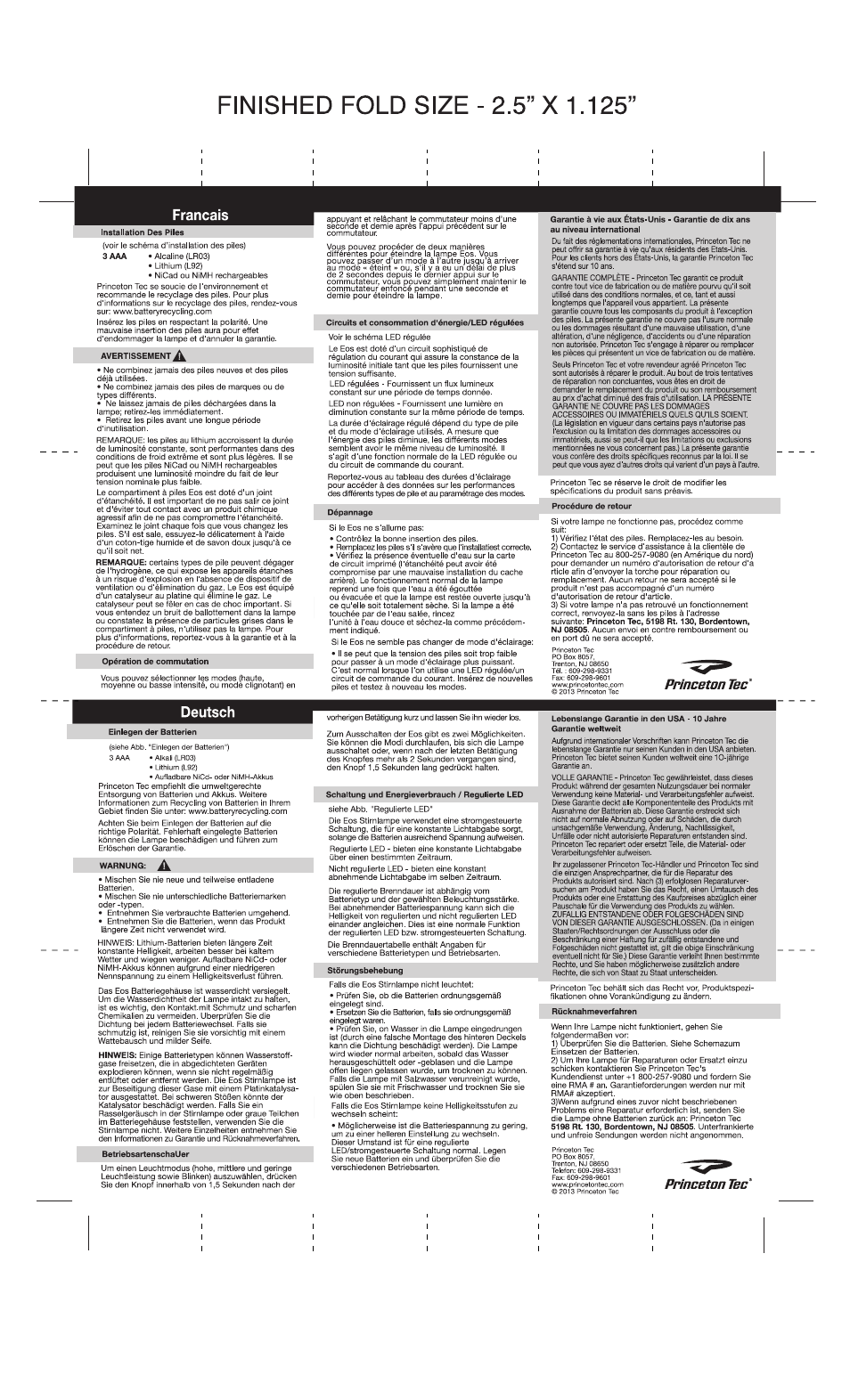 Princeton Tec EOS User Manual | Page 2 / 2
