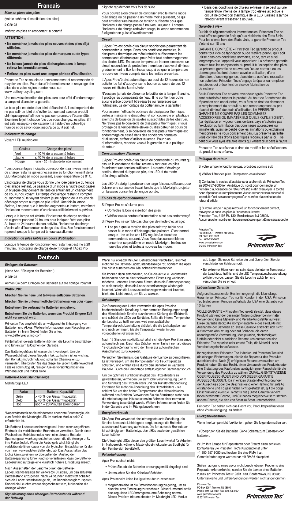 Princeton Tec APEX PRO User Manual | Page 2 / 2