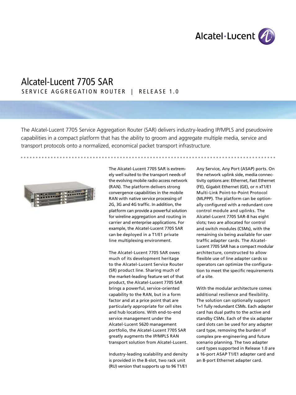 Alcatel-Lucent 7705 SAR User Manual | 6 pages