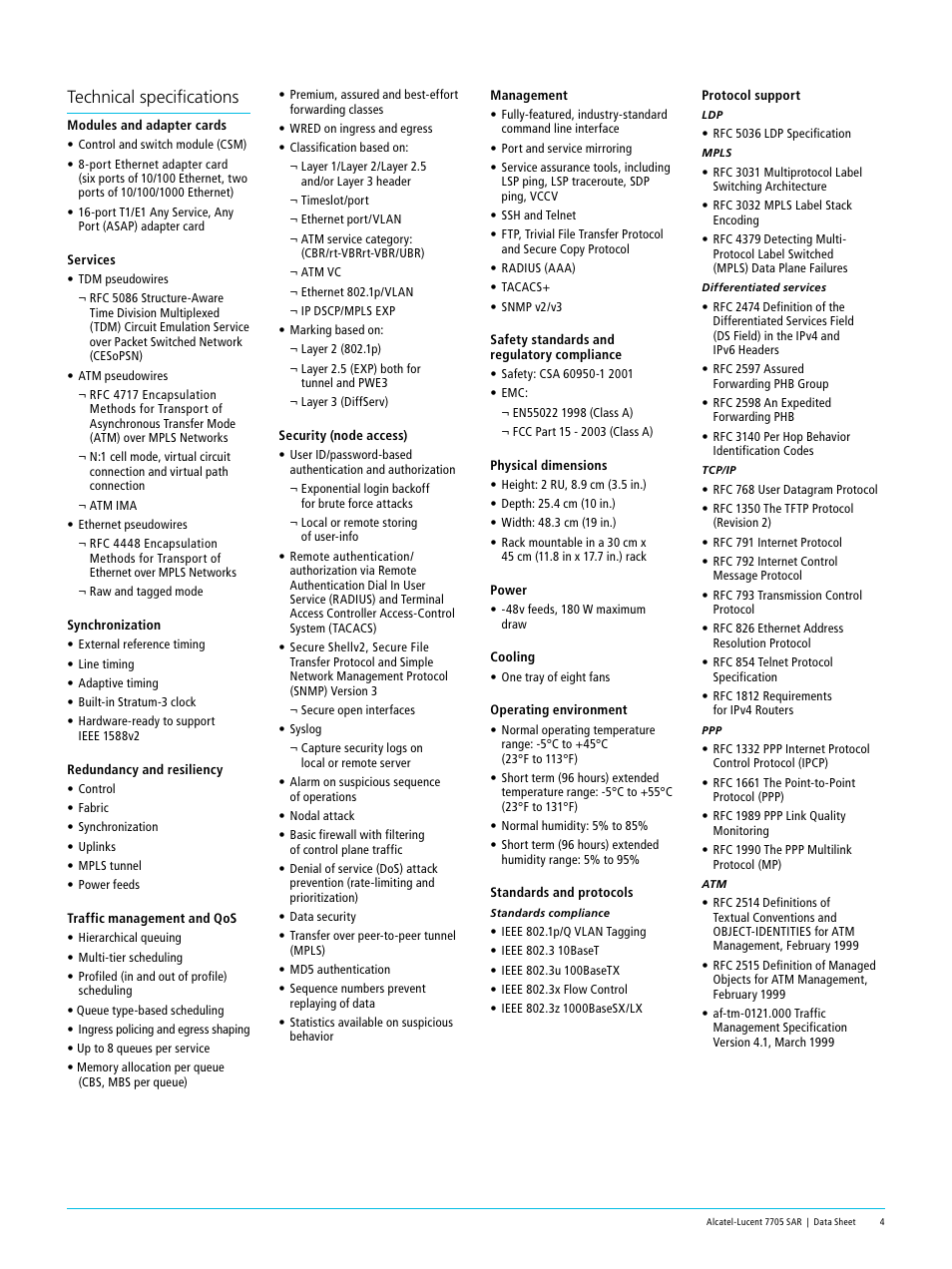 Technical specifications | Alcatel-Lucent 7705 SAR User Manual | Page 4 / 6