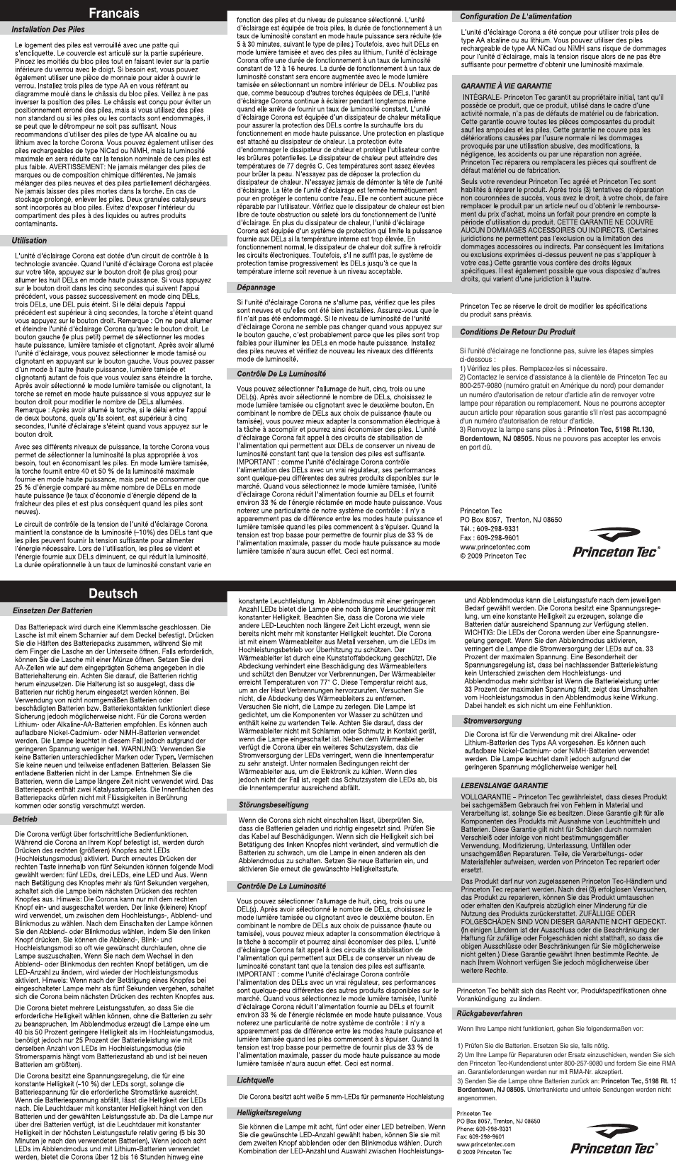 Princeton Tec CORONA User Manual | Page 2 / 2