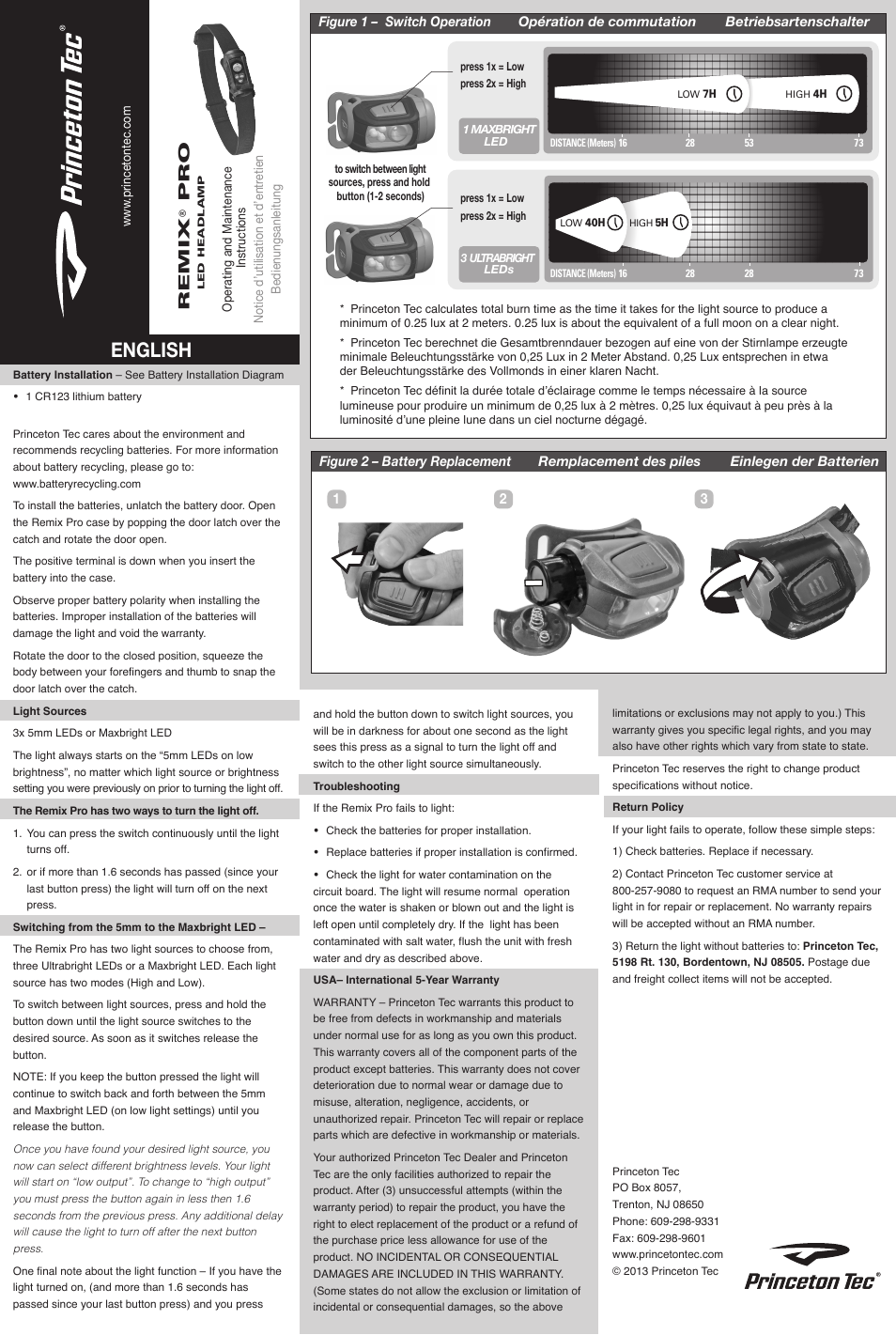 Princeton Tec REMIX PRO User Manual | 2 pages