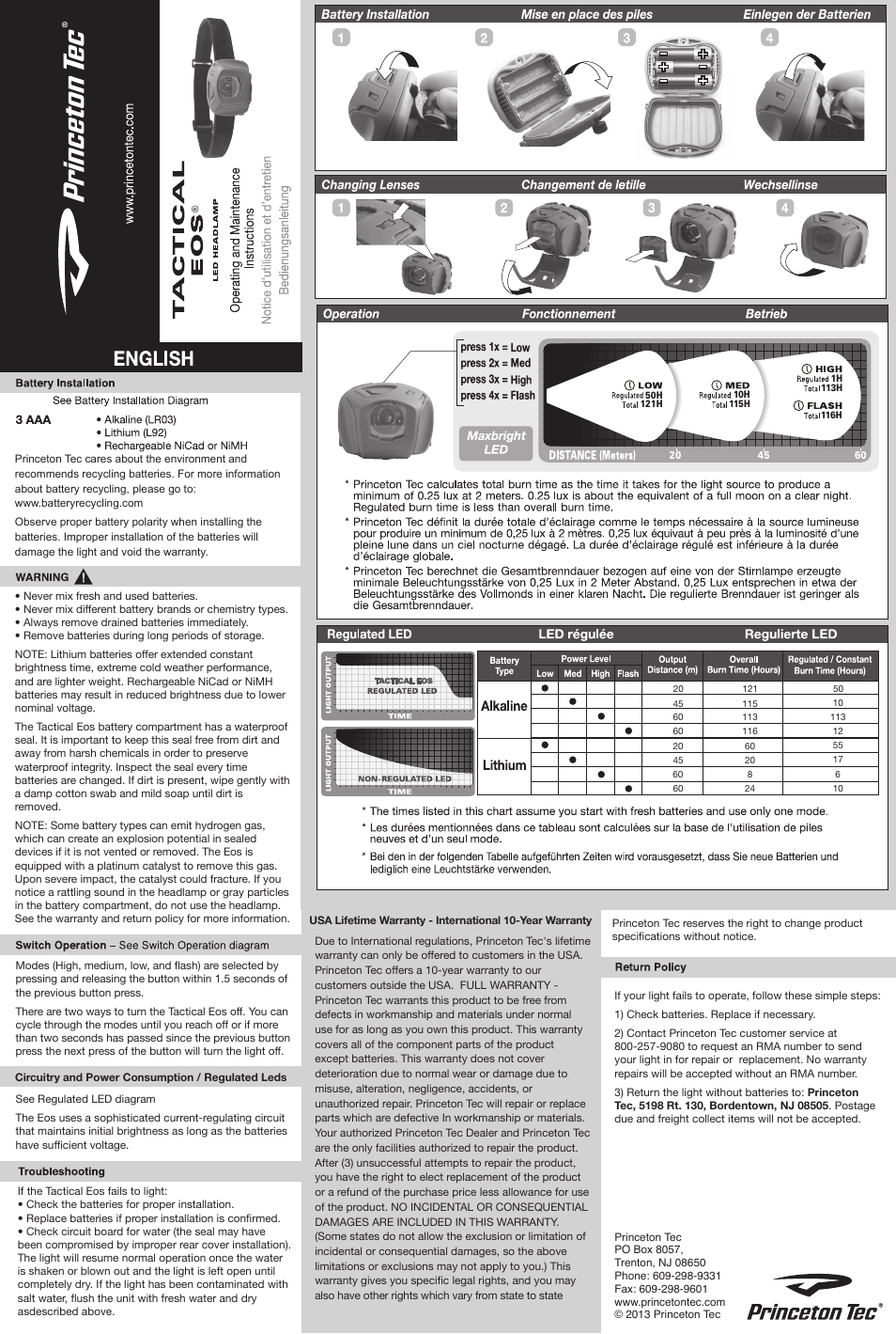 Princeton Tec EOS TACTICAL User Manual | 2 pages