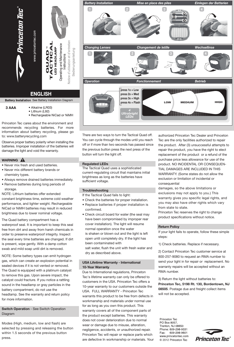 Princeton Tec QUAD TACTICAL User Manual | 2 pages