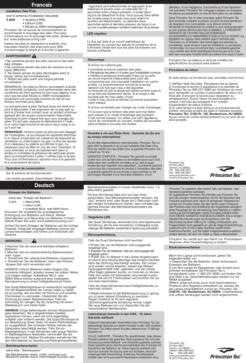 Princeton Tec QUAD TACTICAL User Manual | Page 2 / 2