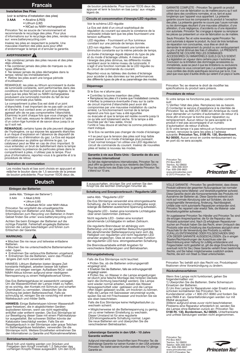 Princeton Tec EOS II User Manual | Page 2 / 2