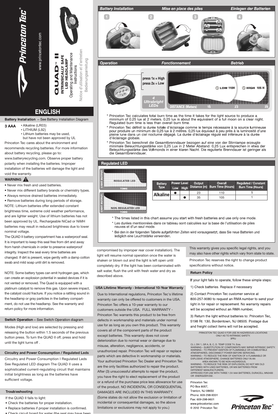 Princeton Tec QUAD II User Manual | 1 page