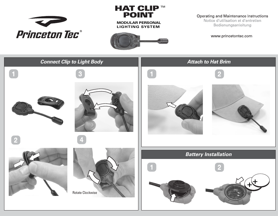 Princeton Tec POINT HAT CLIP User Manual | 2 pages