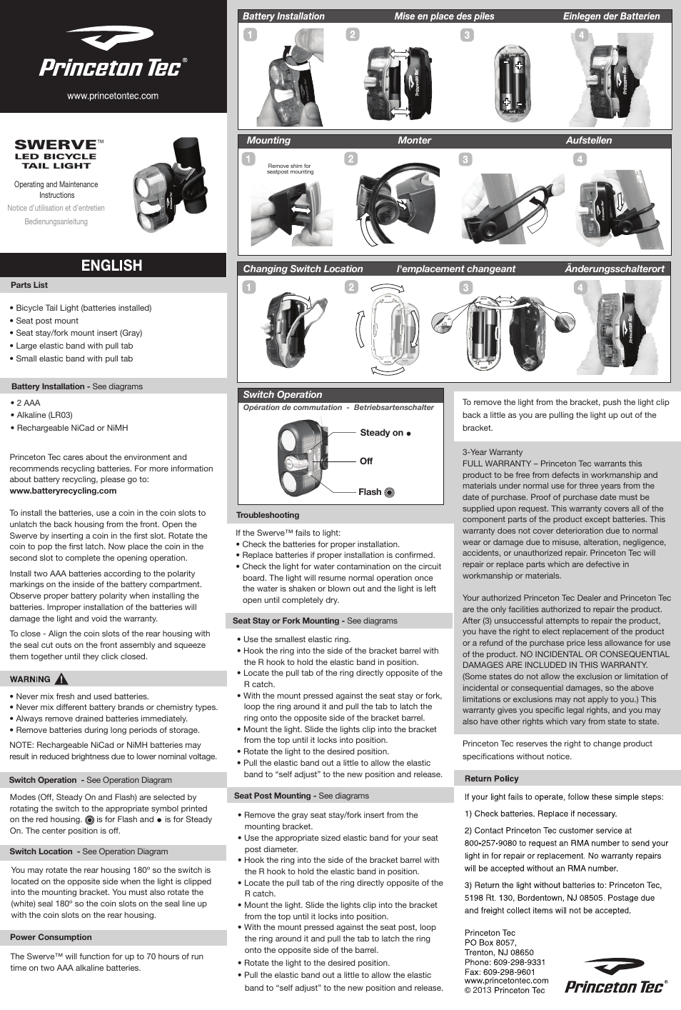 Princeton Tec SWERVE User Manual | 2 pages