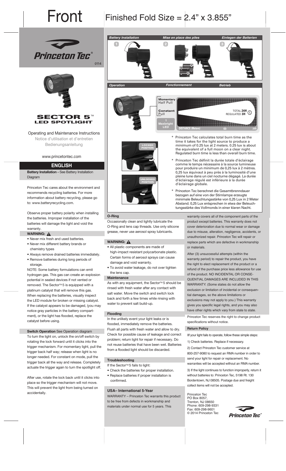 Princeton Tec SECTOR 5 User Manual | 2 pages