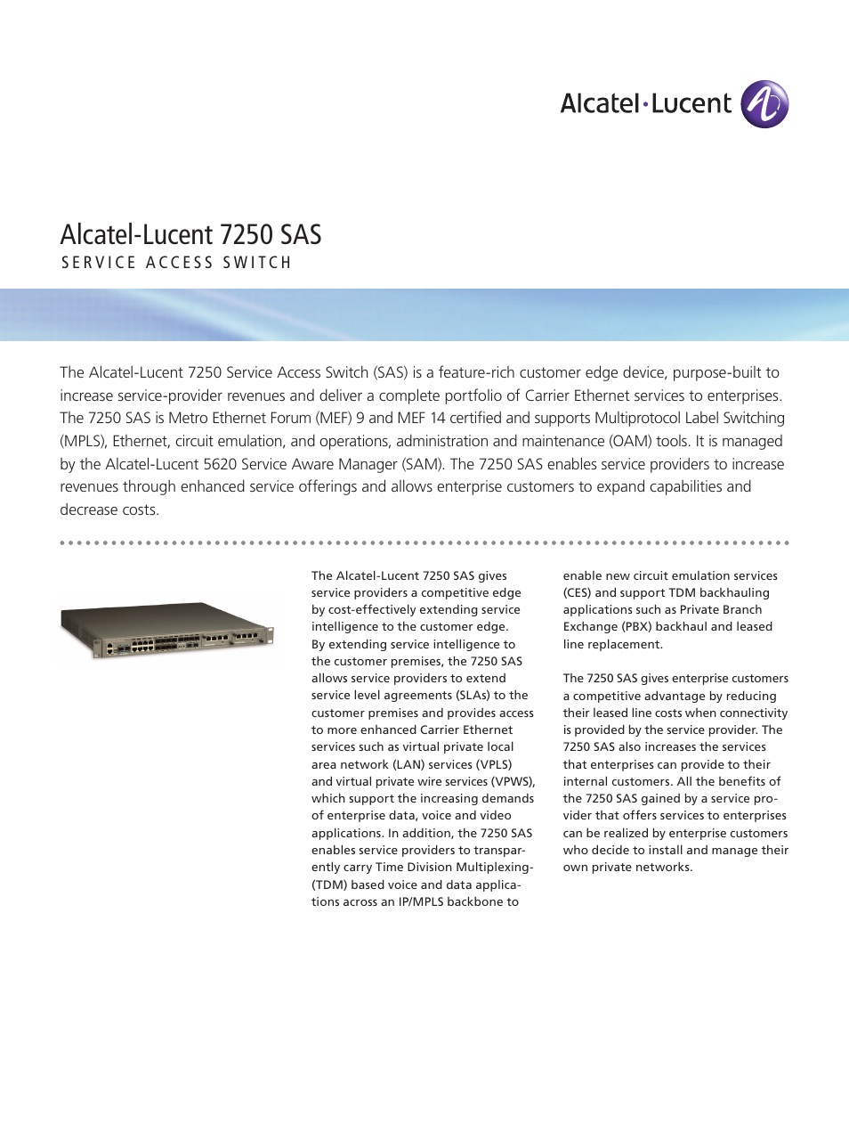 Alcatel-Lucent 7250 SAS User Manual | 6 pages