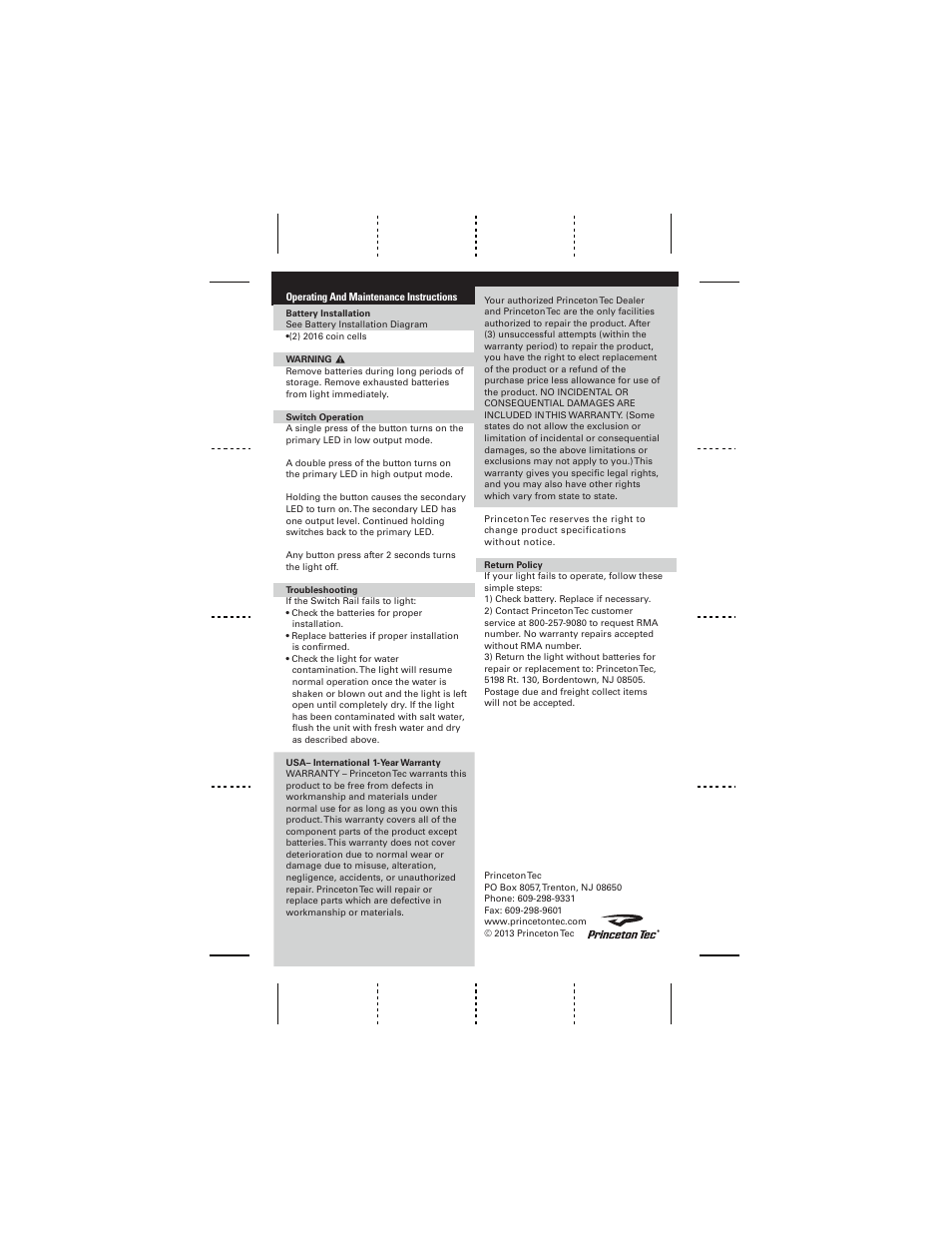 Princeton Tec SWITCH RAIL User Manual | Page 2 / 2