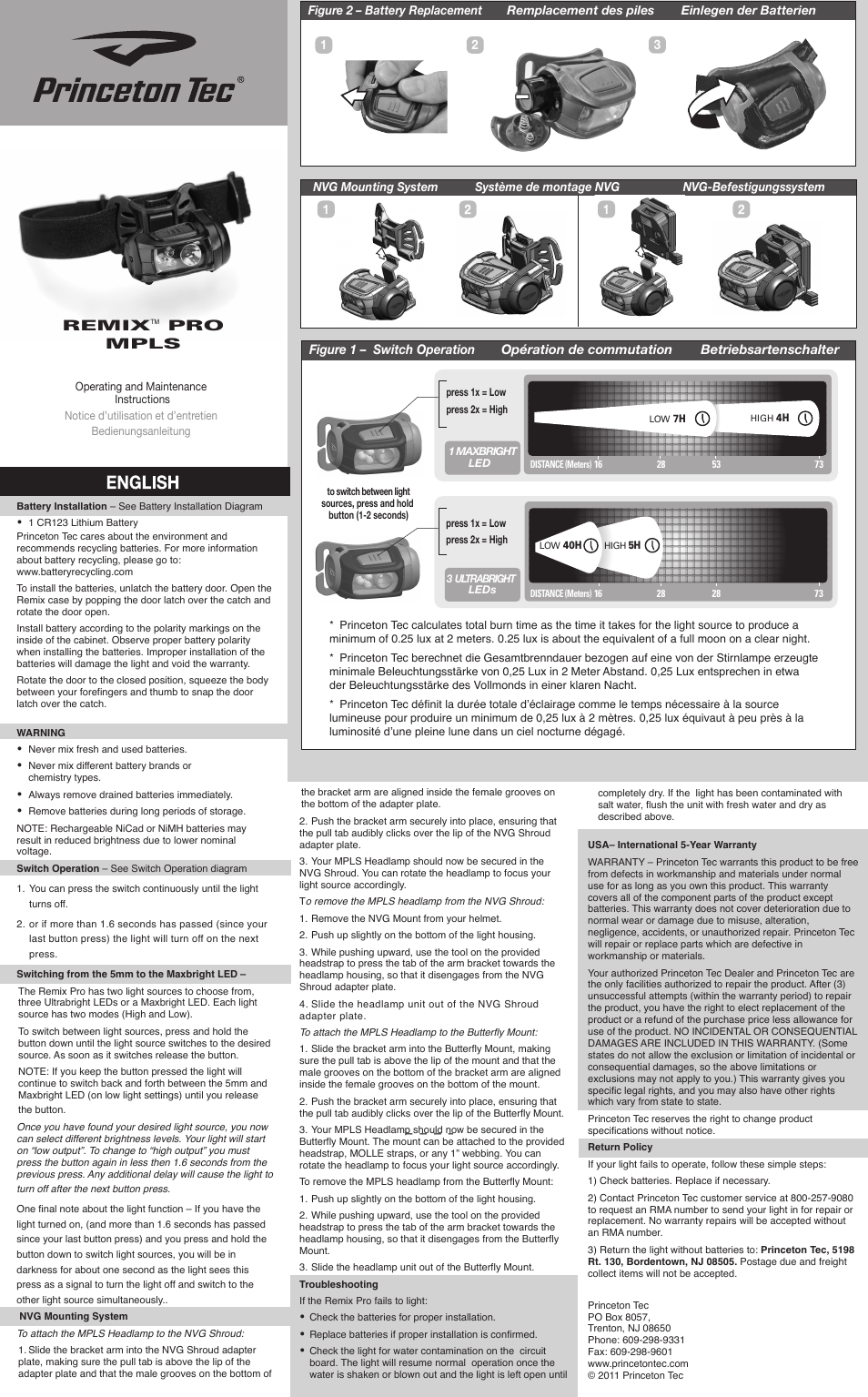 Princeton Tec REMIX PRO MPLS User Manual | 2 pages