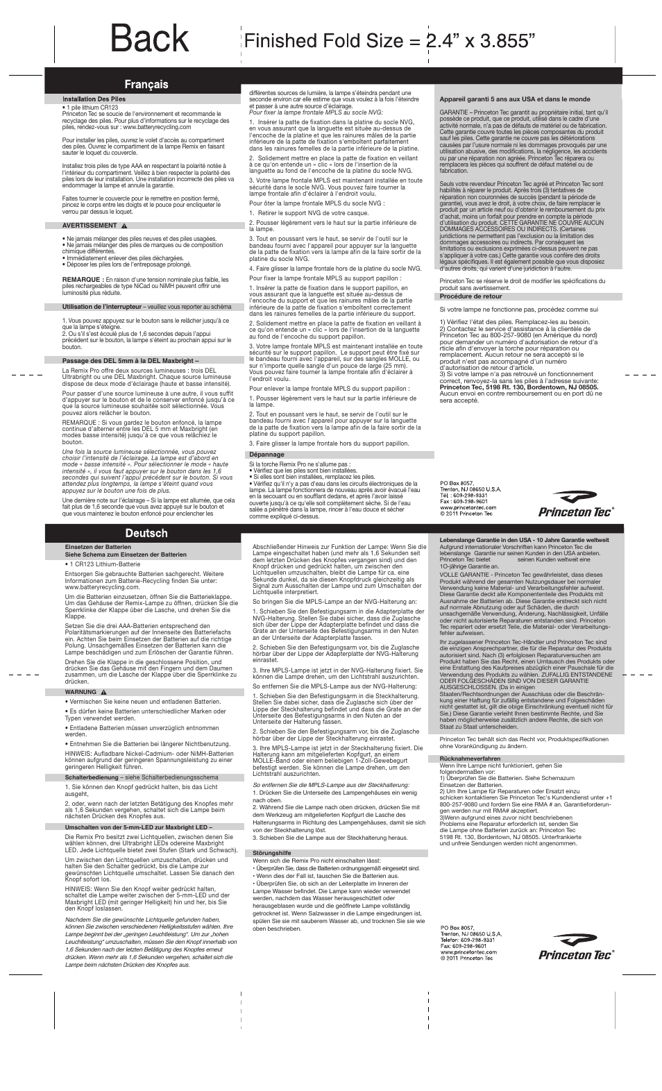 Princeton Tec REMIX PRO MPLS User Manual | Page 2 / 2