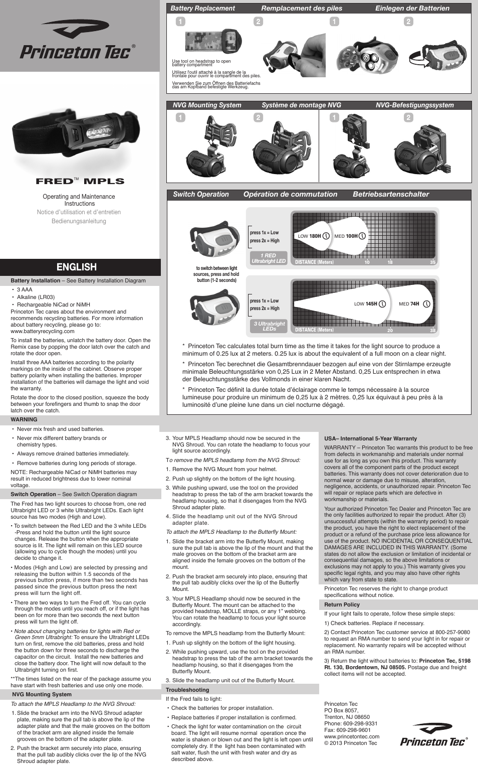 Princeton Tec FRED TACTICAL MPLS User Manual | 2 pages