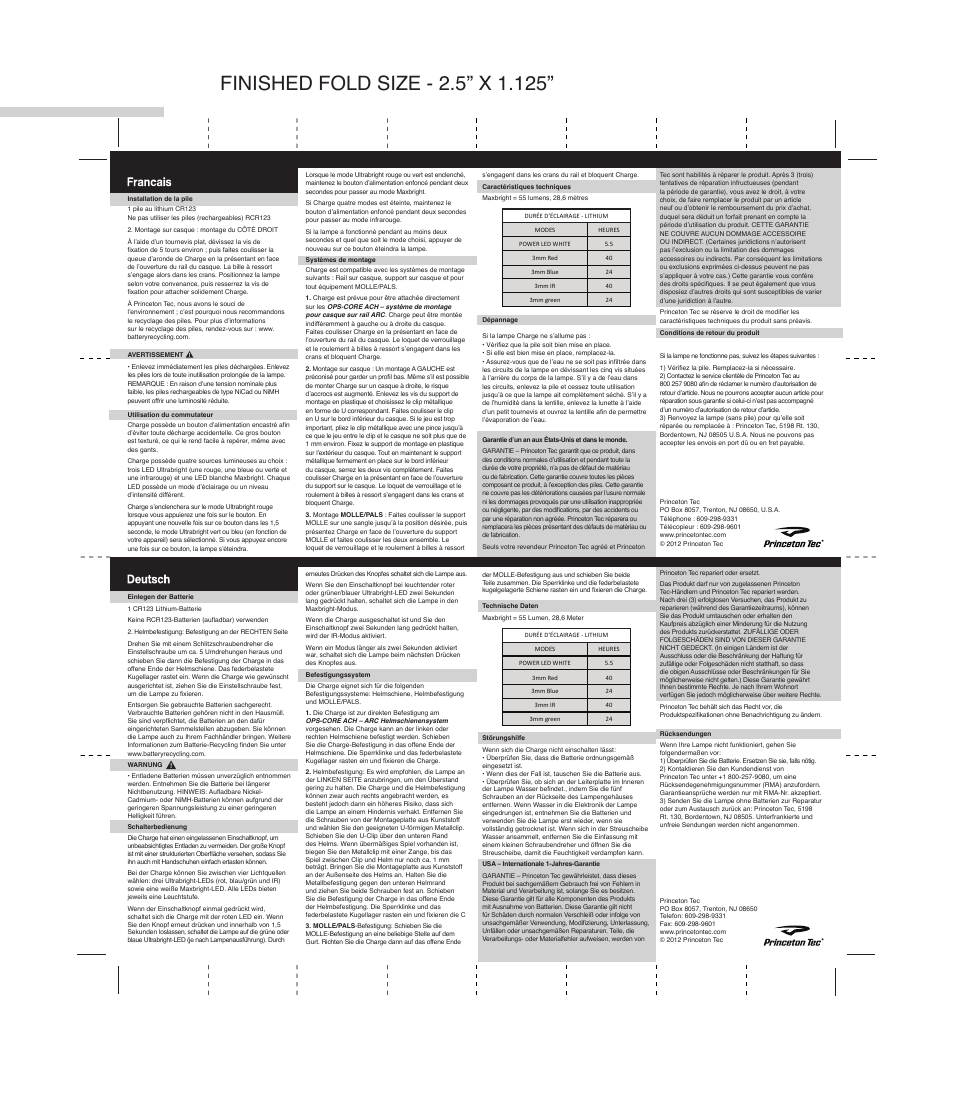 Princeton Tec CHARGE PRO MPLS User Manual | Page 2 / 2