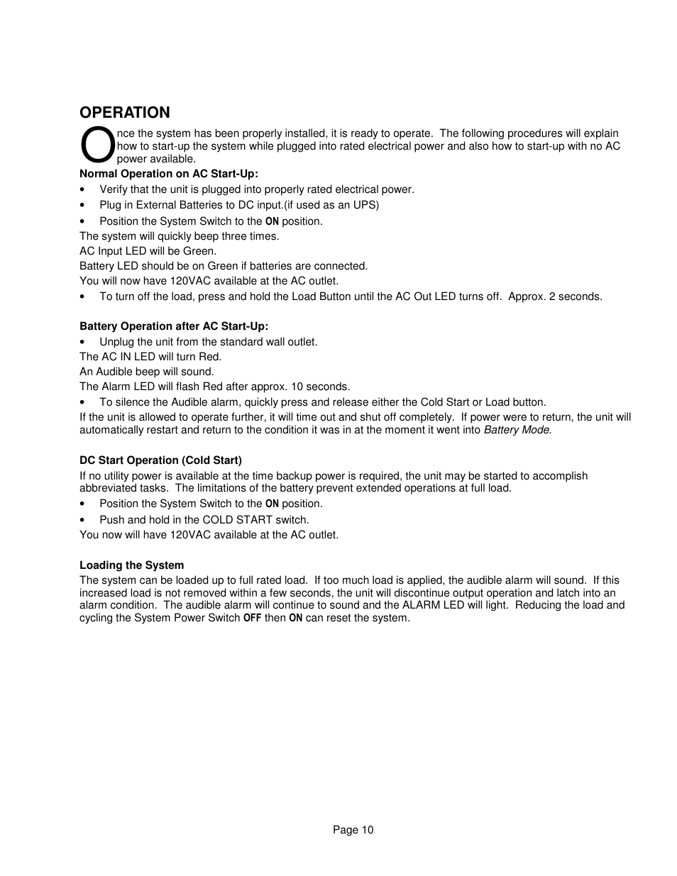 Operation | Clary SP1250 LE User Manual | Page 10 / 21