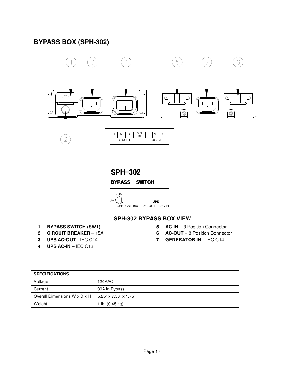 Bypass box (sph-302) | Clary SP1250 LE User Manual | Page 17 / 21