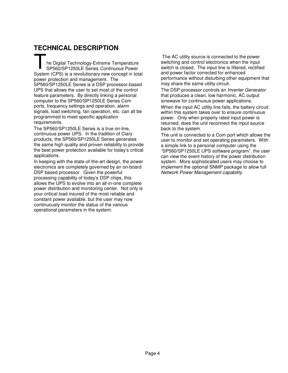 Technical description | Clary SP1250 LE User Manual | Page 4 / 21