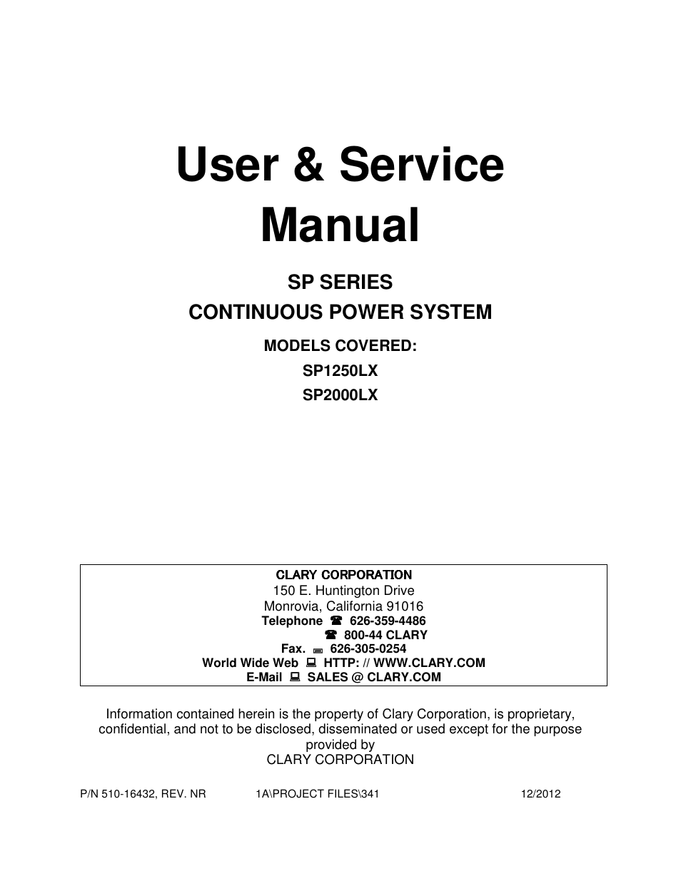 Clary SP1250LX User Manual | 41 pages