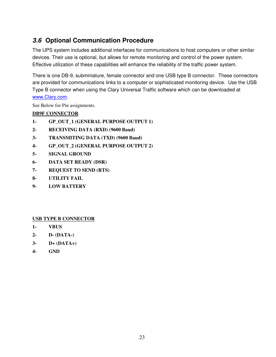 6 optional communication procedure | Clary SP1250LX User Manual | Page 23 / 41