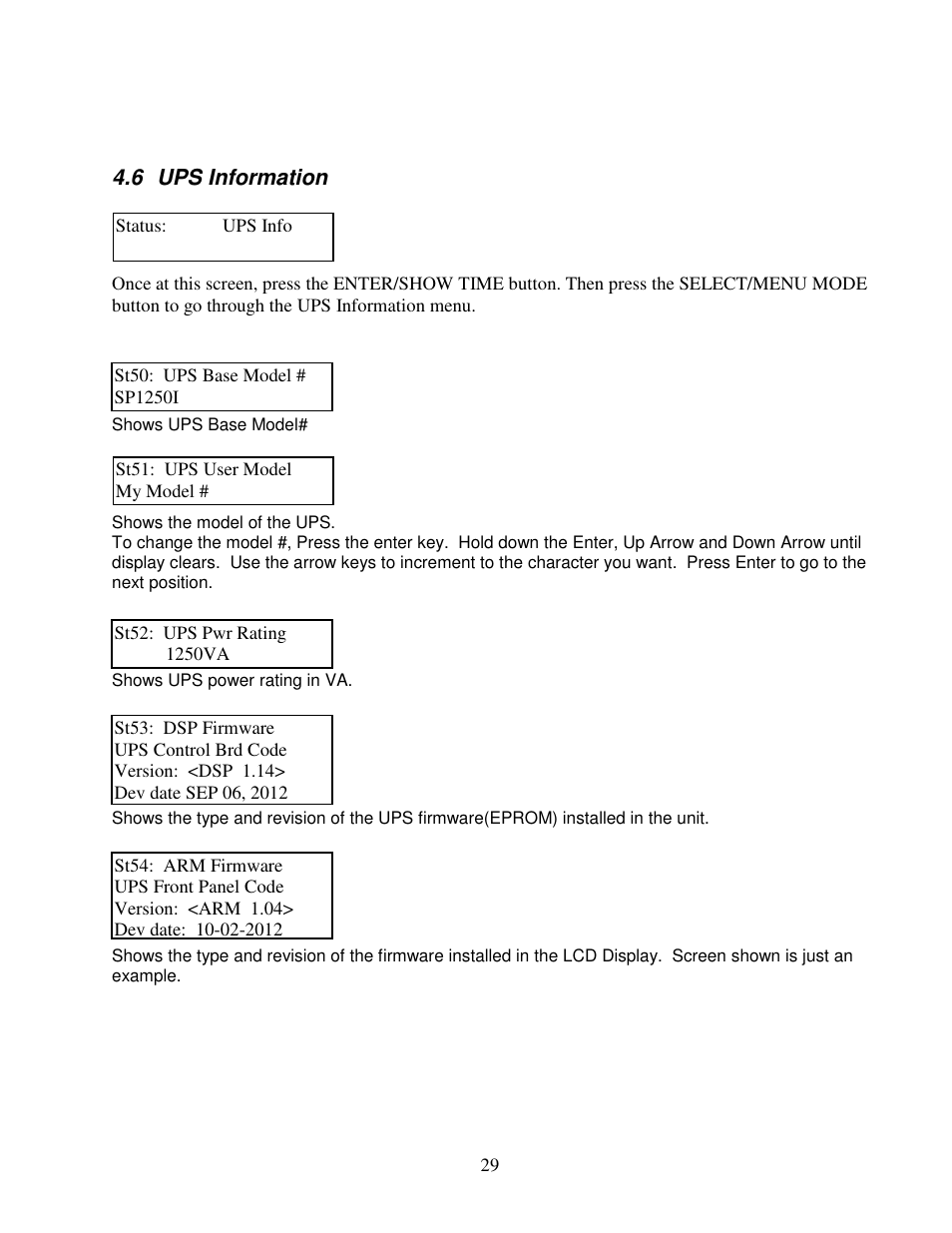 6 ups information | Clary SP1250LX User Manual | Page 29 / 41