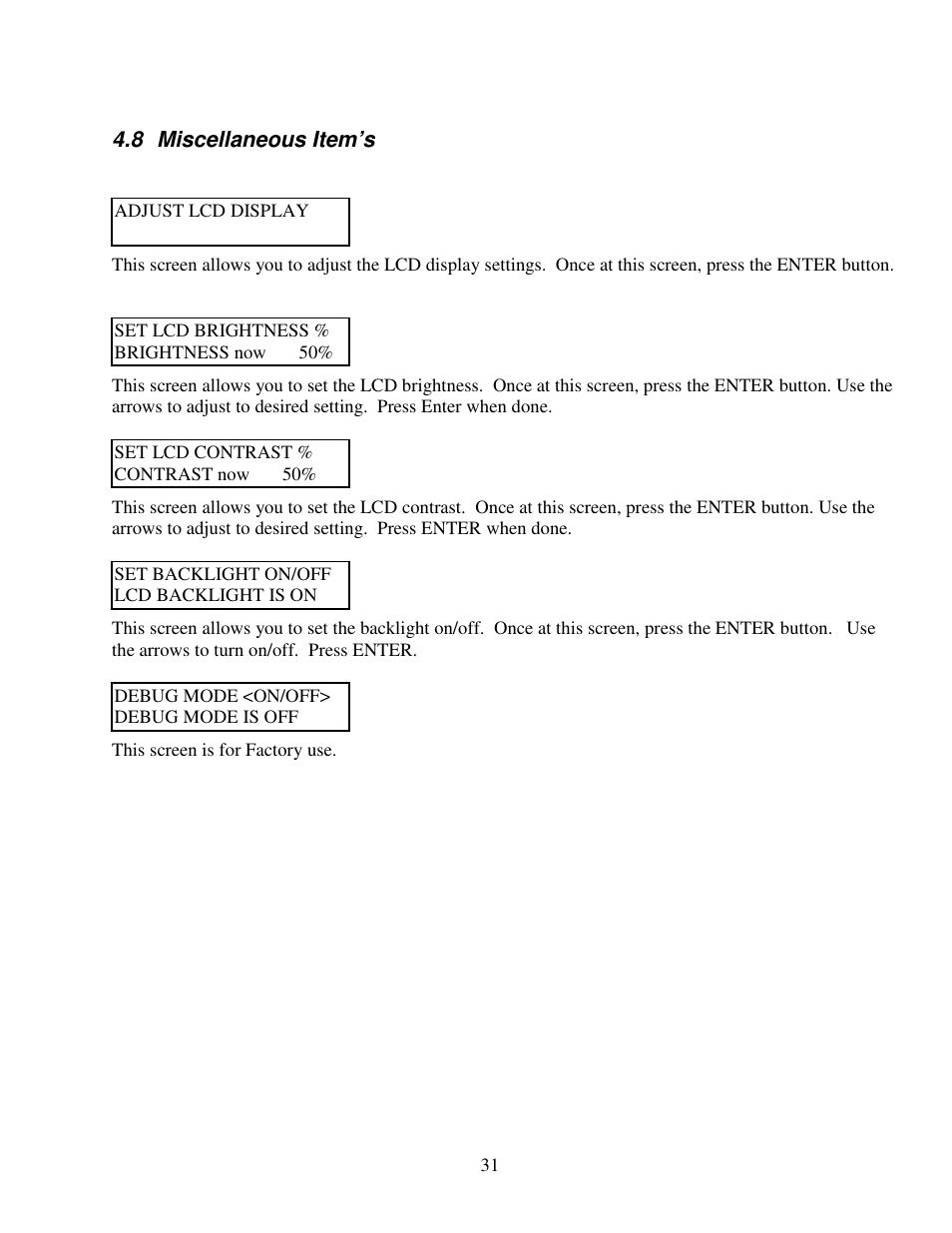 8 miscellaneous item’s | Clary SP1250LX User Manual | Page 31 / 41