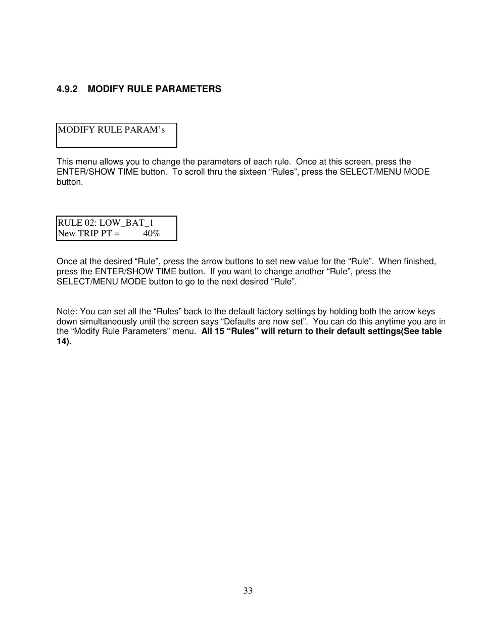 2 modify rule parameters | Clary SP1250LX User Manual | Page 33 / 41