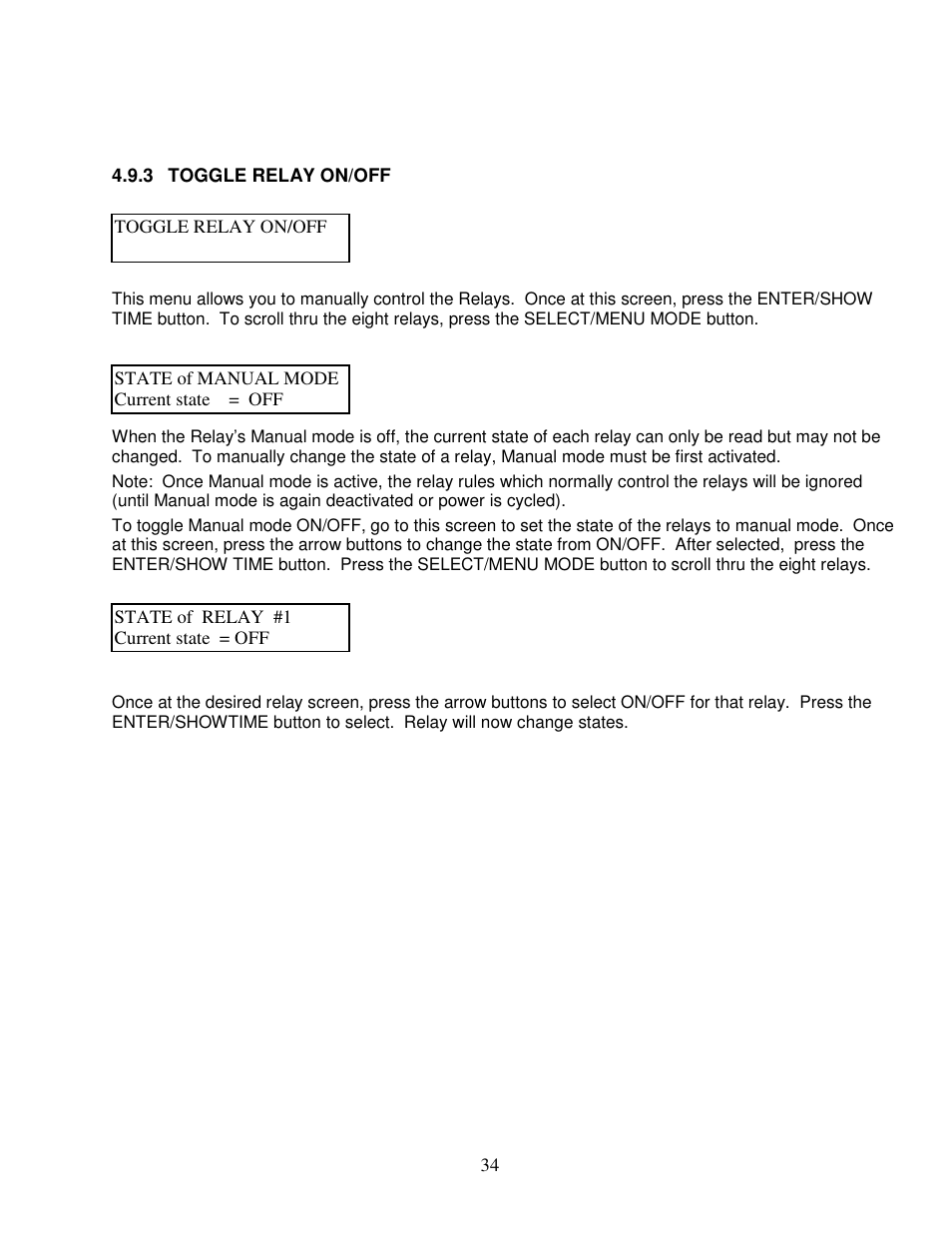 3 toggle relay on/off | Clary SP1250LX User Manual | Page 34 / 41