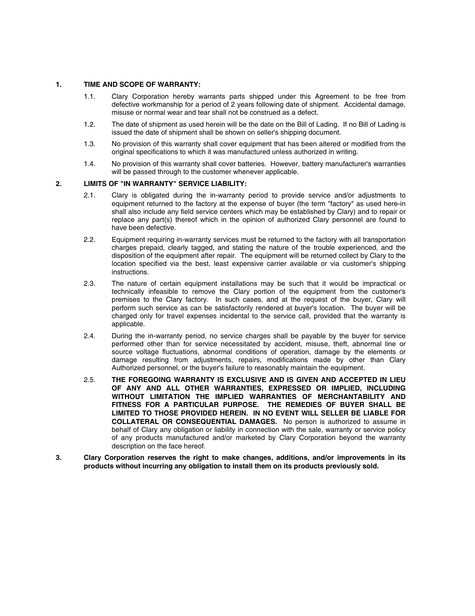 Warranty | Clary SP170-PDA User Manual | Page 46 / 46