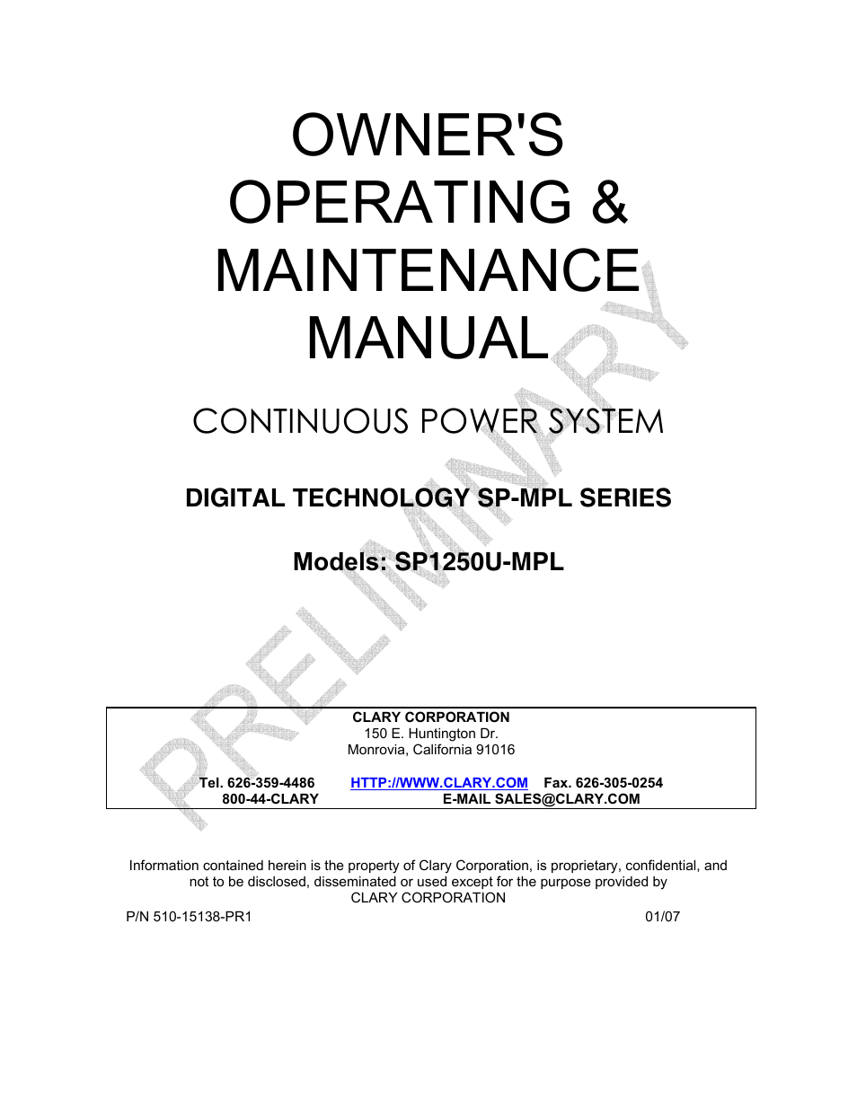 Clary SP U-MPL User Manual | 22 pages