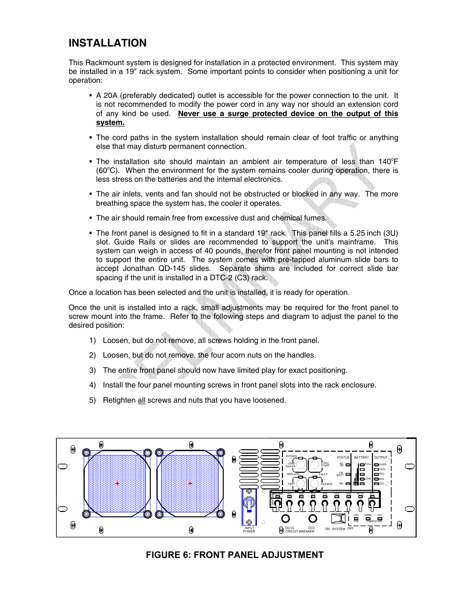 Installation, Figure 6: front panel adjustment, Page 11 | F(60 | Clary SP U-MPL User Manual | Page 11 / 22