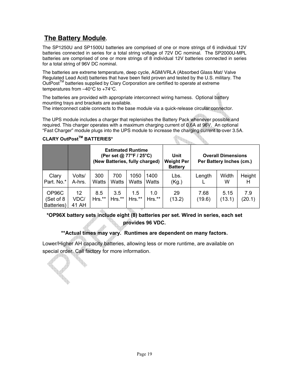 The battery module | Clary SP U-MPL User Manual | Page 19 / 22