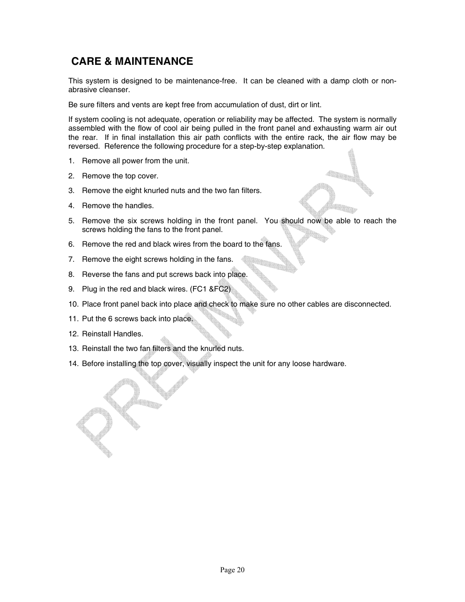 Care & maintenance | Clary SP U-MPL User Manual | Page 20 / 22