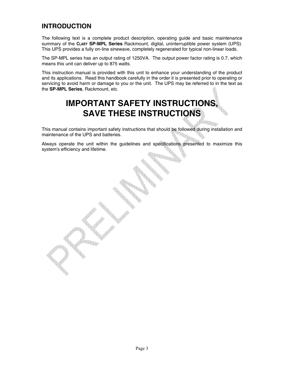 Introduction | Clary SP U-MPL User Manual | Page 3 / 22