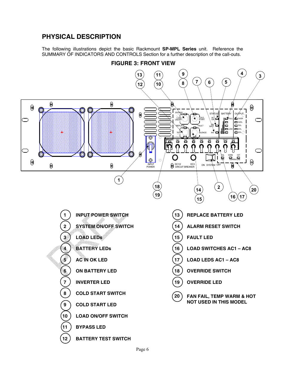 Physical description, Figure 3: front view | Clary SP U-MPL User Manual | Page 6 / 22